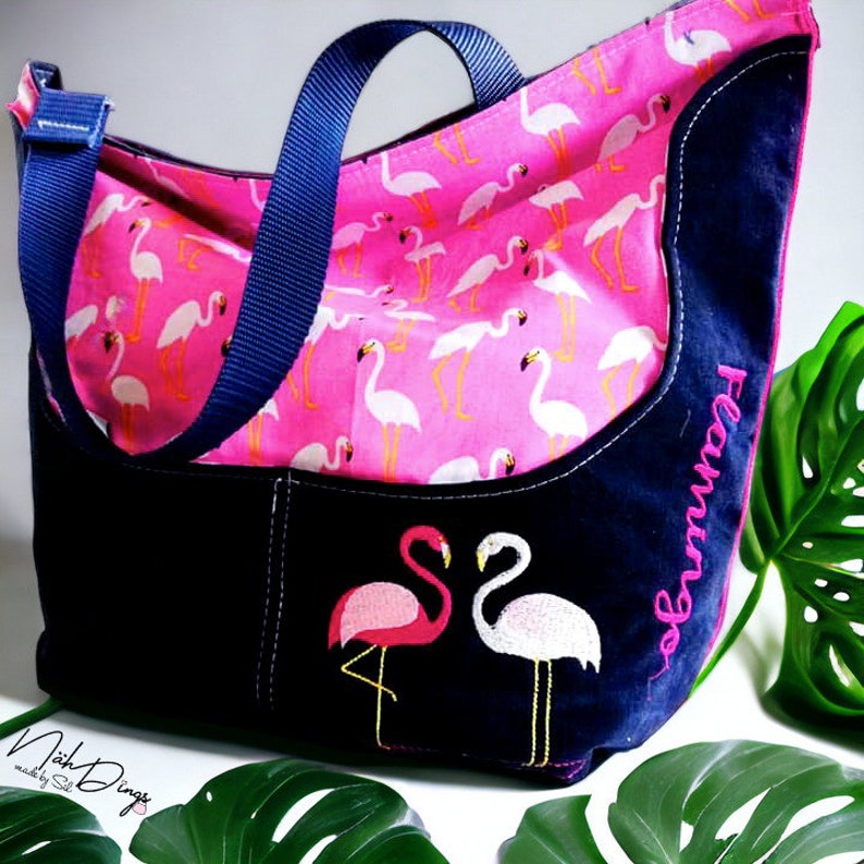 Stickdateien Flamingo Ananas Paradise, ITH Taschen Flamingos, Hibiskus, Sommer Blumen Zitrone, embroidery files RockQueenEmbroidery Bild 4