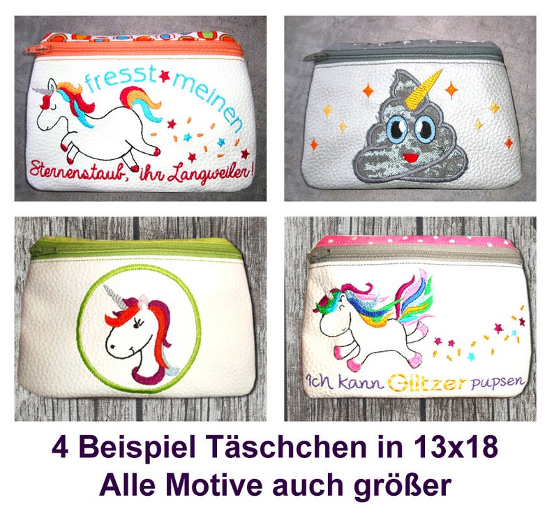 Stickdateien ITH Einhorn Taschen 48 Dateien in the hoop zipper bag Reißverschuß Tasche embroidery files RockQueenEmbroidery Bild 5