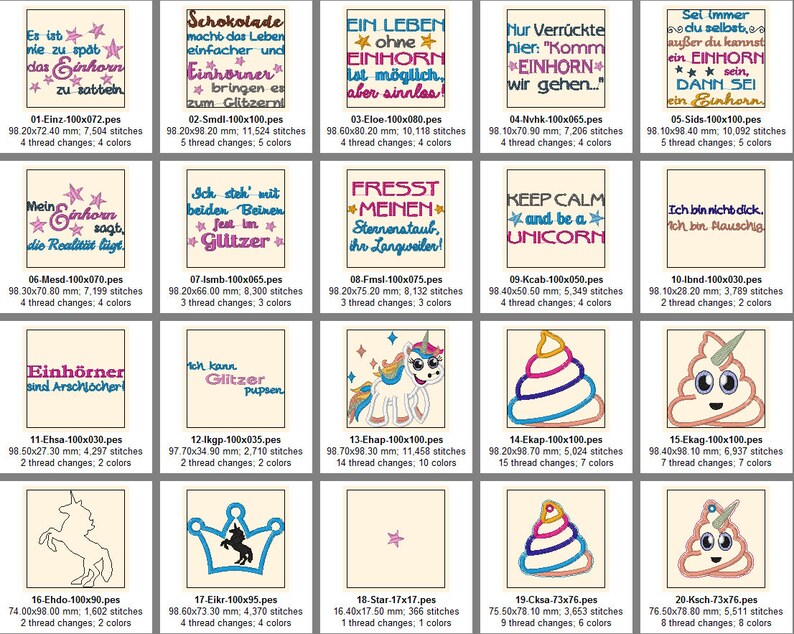 Stickdatei Einhorn 10x10 Sprüche Set Nr. 17 Friß meinen Etsy