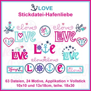 Stickdateien Anker Herz Liebe Love Hafenliebe, Applikationen, 63 Stickdateien, Schrift, Steuerrad, ab 10x10, RockQueenEmbroidery Bild 1