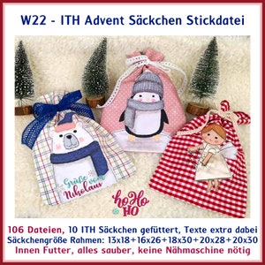 Stickdatei Weihnachten ITH Advent Saeckchen W22 96 Stickdateien Taschen Säckchen in the hoop Bild 1