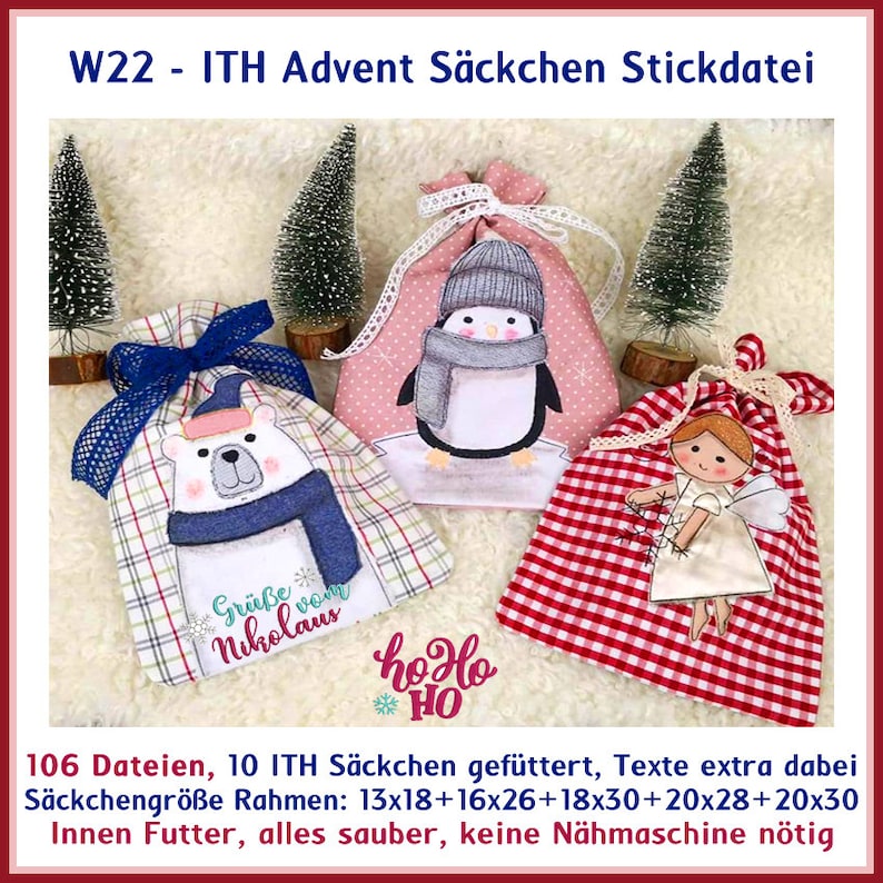 Stickdatei Weihnachten ITH Advent Saeckchen W22 96 Stickdateien Taschen Säckchen in the hoop Bild 1