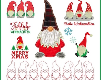 Stickdateien Set W46 süße Wichtel, Gnome oder Zwerge passend zu Weihnachten.