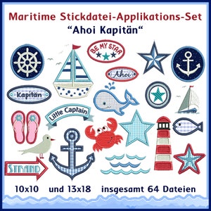 Stickdateien maritimes Set 'Ahoi' - Verleihe deinen Projekten mit 42 einzigartigen Motiven eine maritime Note. Viel Spaß beim Sticken!