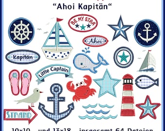 Stickdateien maritimes Set 'Ahoi' - Verleihe deinen Projekten mit 42 einzigartigen Motiven eine maritime Note. Viel Spaß beim Sticken!