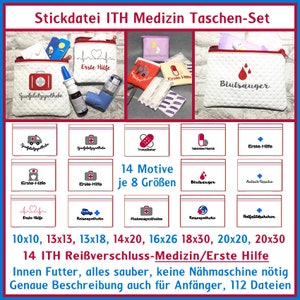 Stickdateien ITH Medizin Taschen Praktische und schöne Stickdatei für Medizin, Erste Hilfe und Notfalltäschen Bild 1