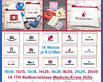 Stickdateien ITH Medizin Taschen - Praktische und schöne Stickdatei für Medizin-, Erste Hilfe- und Notfalltäschen