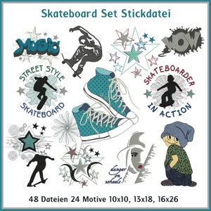 Stickdateien 48 Dateien Skateboard Set Stickmuster Junge Spaß Sneaker Sterne Applikation embroidery files RockQueenEmbroidery Bild 1