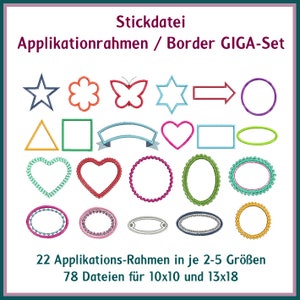 74 einzigartige Rahmen Stickdateien für kreative Applikationen und Schriften. Perfekt für 10x10 cm, 13x18 cm & 14x20 cm Rahmen. image 1