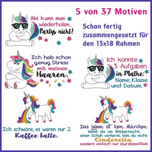 Stickdateien Crazy Unicorn Einhorn Set, verrücktes Einhorn, freche Sprüche, ab 10x10 Rahmen, 108 Dateien, 37 Motive, RockQueenEmbroidery Bild 4