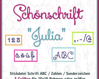 Stickdateien ABC Buchstaben Alphabet Zahlen "Julia" A-Z, ab 10x10, Schrift, Stickmuster Schönschrift Schreibschrift RockQueenEmbroidery