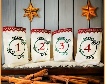 Embroidery files ITH Advent 1-4 light bags conjure up your own individual Advent wreath. Light bags in a beautiful style.