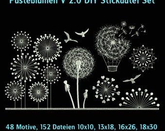 Creative dandelion DIY embroidery file set for frames 10x10, 13x18, 16x25 and 18 x 30 cm!