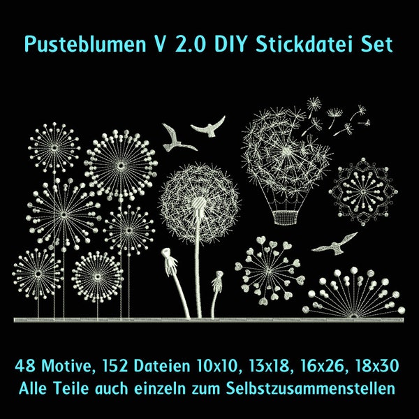 Stickdateien Pusteblumen 152 Dateien DIY Set Blumen Schwalben Pustis Kreise dandelion Stickmuster Frühling embroidery RockQueenEmbroidery