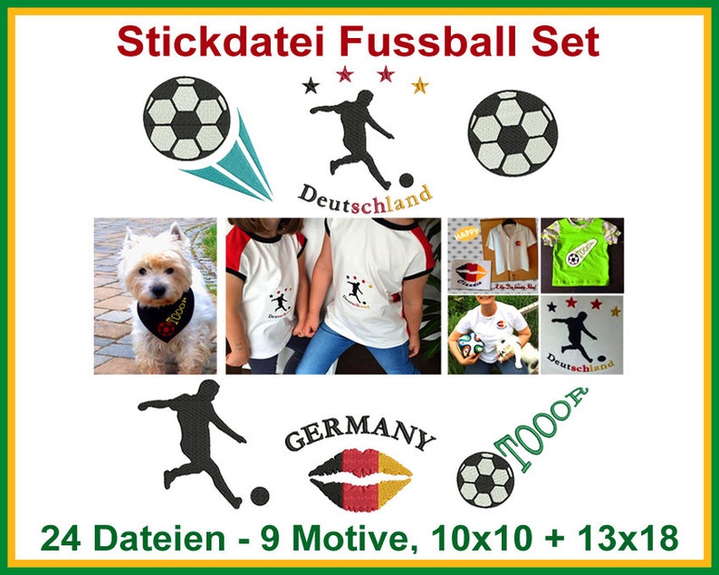 Stickdateien Fussball Set Stickdatei, 24 Dateien, 9 Motive, ab 10x10 Rahmen, Vollstick und Text, Fußball, Deutschland, RockQueenEmbroidery Bild 1