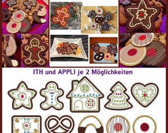 Stickdateien W20 ITH Lebkuchen Bäckerei für Dekoration oder Kinderküche Brezel Herz Lebkuchenhaus Keks Plätzchen RockQueenEmbroidery