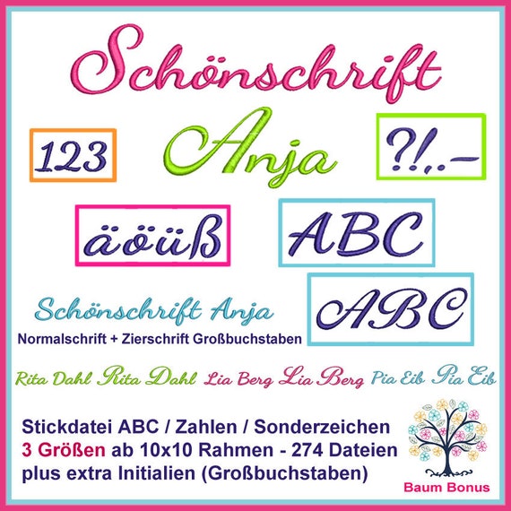 Stickdateien Abc Anja Buchstaben Initialen Schriften Texte Etsy