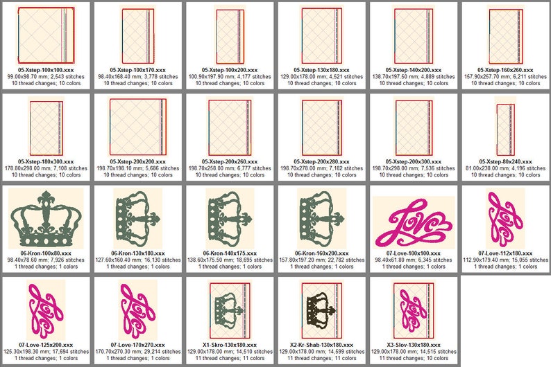 Stickdateien ITH Blanko STEPP Taschen Set 5, in the hoop gestickt, Krone, Love, 23 Dateien, ab 10x10 Rahmen, 12 Motive, RockQueenEmbroidery Bild 3