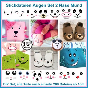 Vielfältiges Stickdatei Augen Set: Nase, Mund, Gesichter, Kuscheltiere, Puschen, Puppen, Babyschuhe. Perfekt für DIY ab 1cm in 10x10 Rahmen.