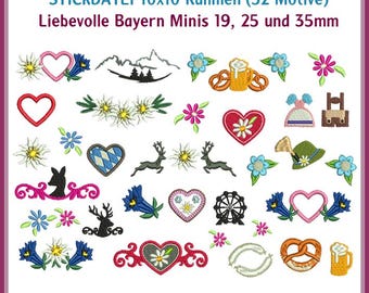 Oktoberfest Mini Embroidery File Set: 32 Motifs, Bavarian Dirndl and Traditional Costume Mini Embroidery Designs, Digital Download
