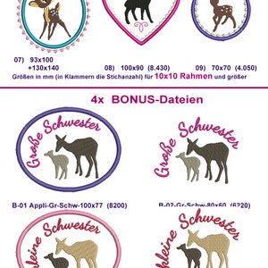 Stickdateien Crazy Kitz Rehe Bambi Applikationen, Stickmuster Baby, Geburt, 44 Dateien, ab 10x10 Rahmen, mit Rahmen, RockQueenEmbroidery Bild 5