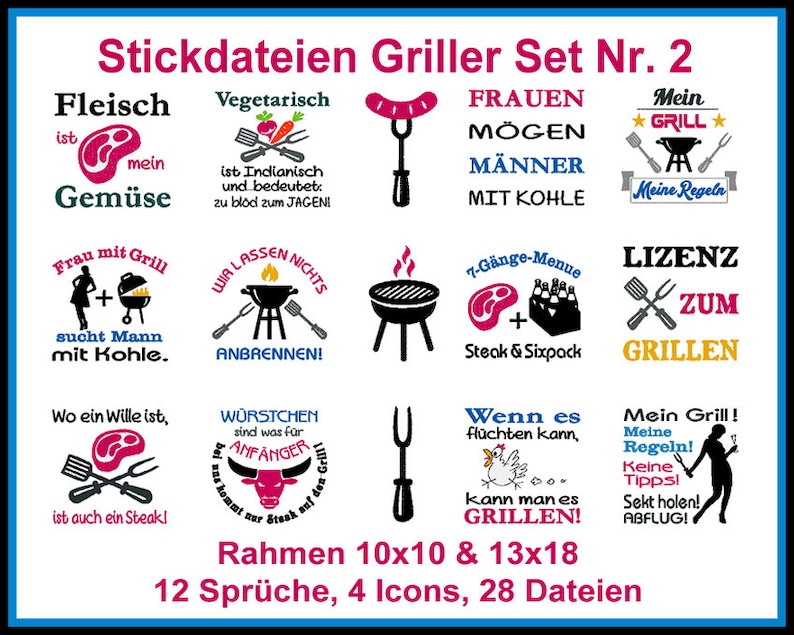 Stickdateien für dein Grillfest Nr. 2 mit vielen Sprüche zum Thema grillen und BBQ Bild 1