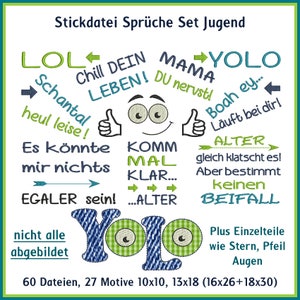 Stickdateien Sprüche Set Jugend, Ey yo und alles klar. Die frechen Sprüche ab 10x10cm Bild 1