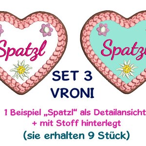 Stickdateien Set Vroni: Süße Lebkuchenherzen für kreative Applikationsprojekte Entdecke 9 einzigartige Designs in 100x86 mm Größe. Bild 3