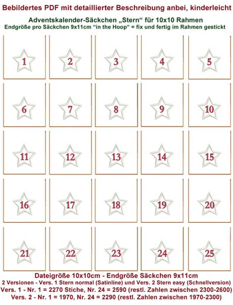 Stickdateien Weihnachten ITH Adventskalender W26 Anhänger 10x10 Set in the hoop Advent Kalender image 2