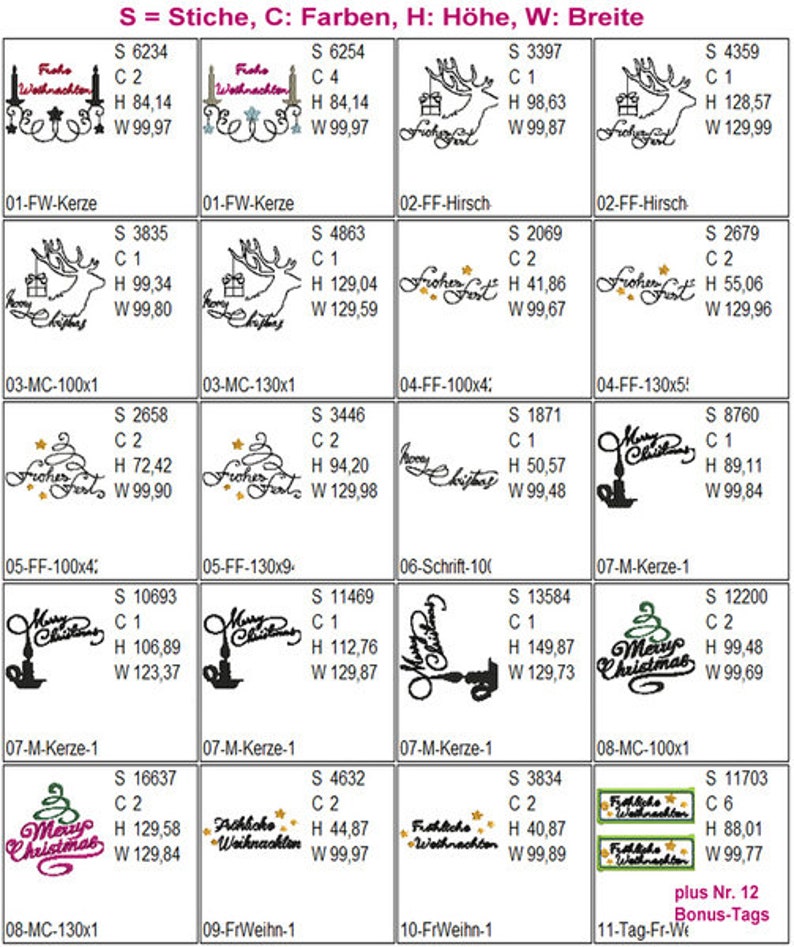 Stickdateien Weihnachts-Schriftzüge W11 Stickmuster ABC Hirsch, 20 Dateien Frohes Fest embroidery files german phrases RockQueenEmbroidery Bild 2