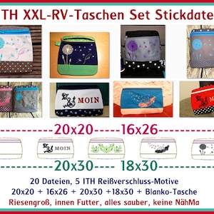 Stickdateien ITH XXL Reißverschluss Taschen Set mit 20 bezaubernden Dateien ab 16x26 Rahmen