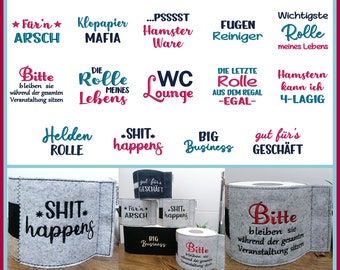 Toiletpapier DIY bandarole borduurbestanden set 2: Grappige motieven voor je badkamer!
