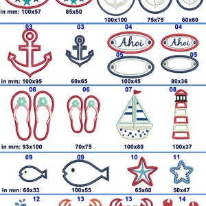 Stickdateien maritimes Set 'Ahoi' Verleihe deinen Projekten mit 42 einzigartigen Motiven eine maritime Note. Viel Spaß beim Sticken Bild 2