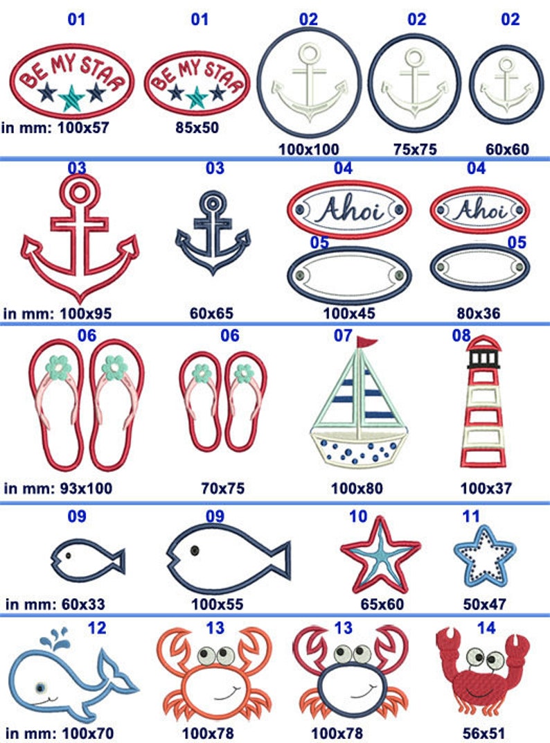 Stickdateien maritimes Set 'Ahoi' Verleihe deinen Projekten mit 42 einzigartigen Motiven eine maritime Note. Viel Spaß beim Sticken image 2