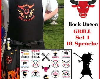 Stickdateien Griller Set Nr. 1, Grillen, 28 Dateien, Grill Chef Fleisch Grillen BBQ Steak, Party, Bier, embroidery files RockQueenEmbroidery