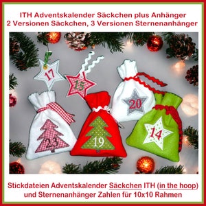 Stickdateien Weihnachten ITH Adventskalender W26 Anhänger 10x10 Set in the hoop Advent Kalender image 1