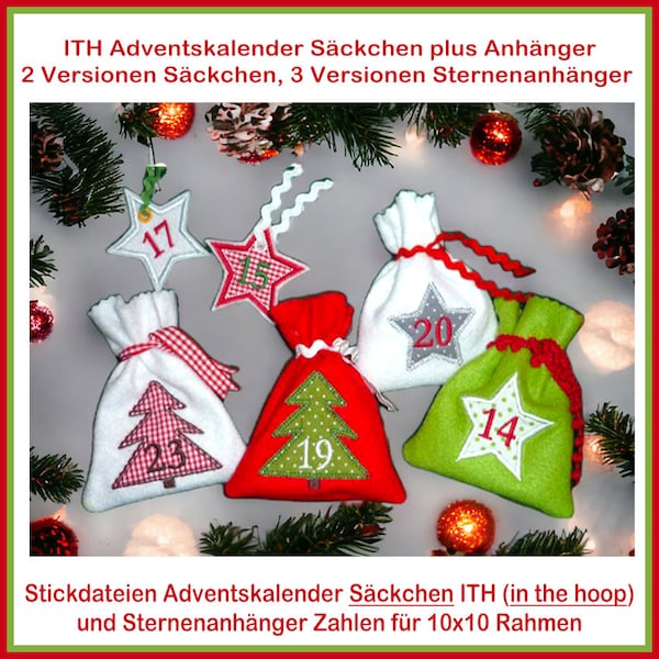 Stickdateien Weihnachten ITH Adventskalender W26 Anhänger 10x10 Set in the hoop Advent Kalender