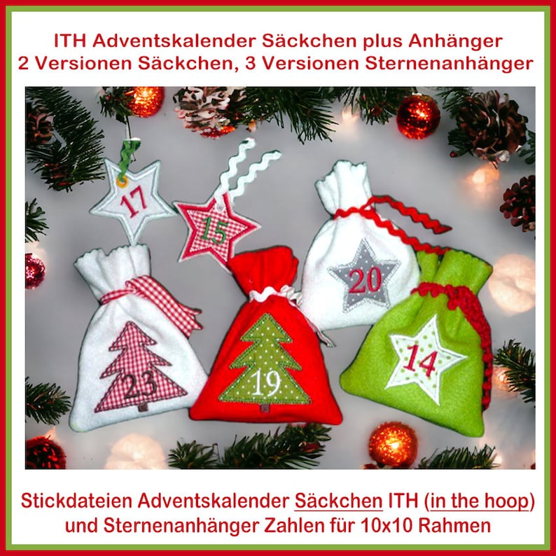 Stickdateien Weihnachten ITH Adventskalender W26 Anhänger 10x10 Set in the hoop Advent Kalender Bild 1
