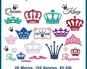 Vintage Crowns embroidery file crown set, full embroidery, outline and key chain, 130 files, 26 motifs, from 10x10 frame, RockQueenEmbroidery