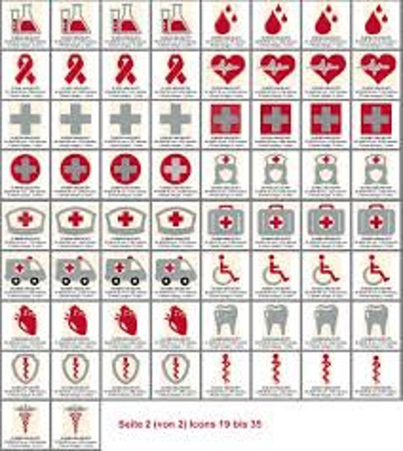 Medizinische Icons Stickdatei: 138 Dateien, 35 Motive. Arztprojekte zum Leben erwecken. Größe 10x10. Entdecke die Vielfalt Bild 3