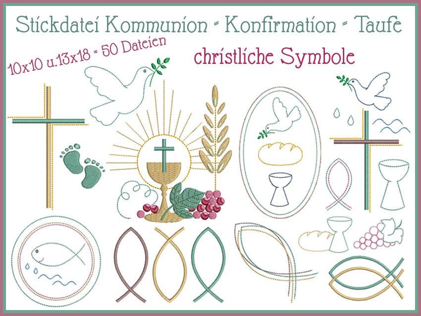 Stickdateien Christliche Symbole Set Taufe Kommunion Etsy