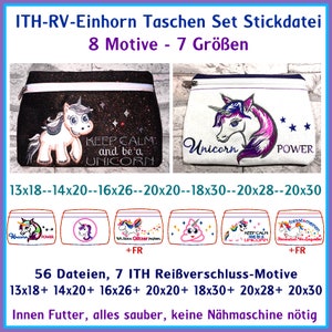 Stickdateien ITH Einhorn Taschen 48 Dateien in the hoop zipper bag Reißverschuß Tasche embroidery files RockQueenEmbroidery Bild 1