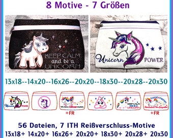 Stickdateien ITH Einhorn Taschen 48 Dateien in the hoop zipper bag Reißverschuß Tasche embroidery files RockQueenEmbroidery