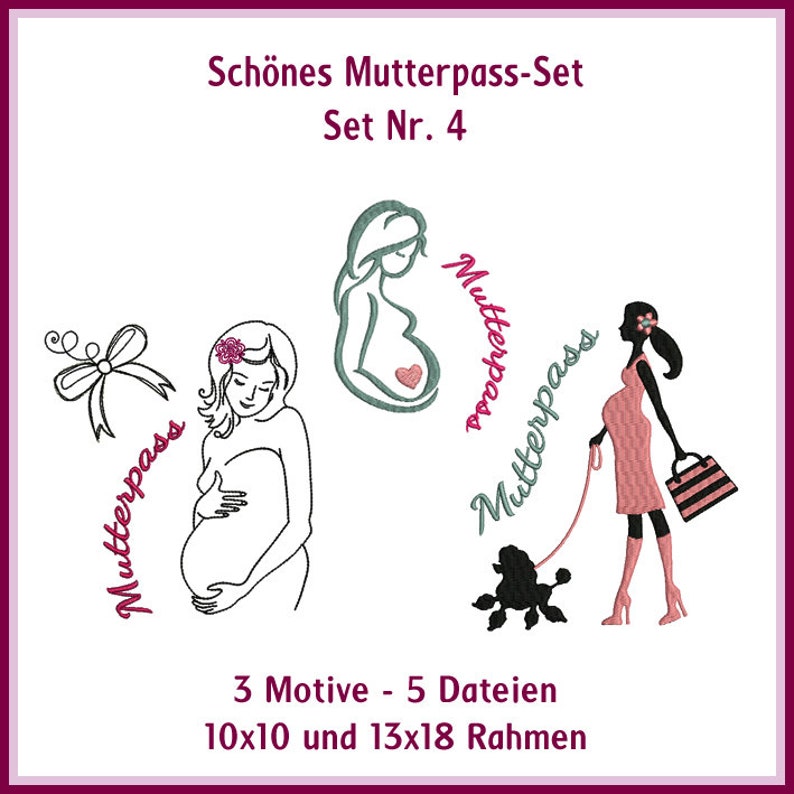 Einzigartiges Mutterpass-Stickdateien ITH Set für kreative große Mädchen Mamamia Muster Kollektion Bild 1