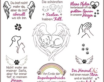 Stickdateien Set Tier Trauer Regenbogenbücke „Geliebte Pfote – Erinnerungen & Trost“ (Megaset) ab 10x10cm
