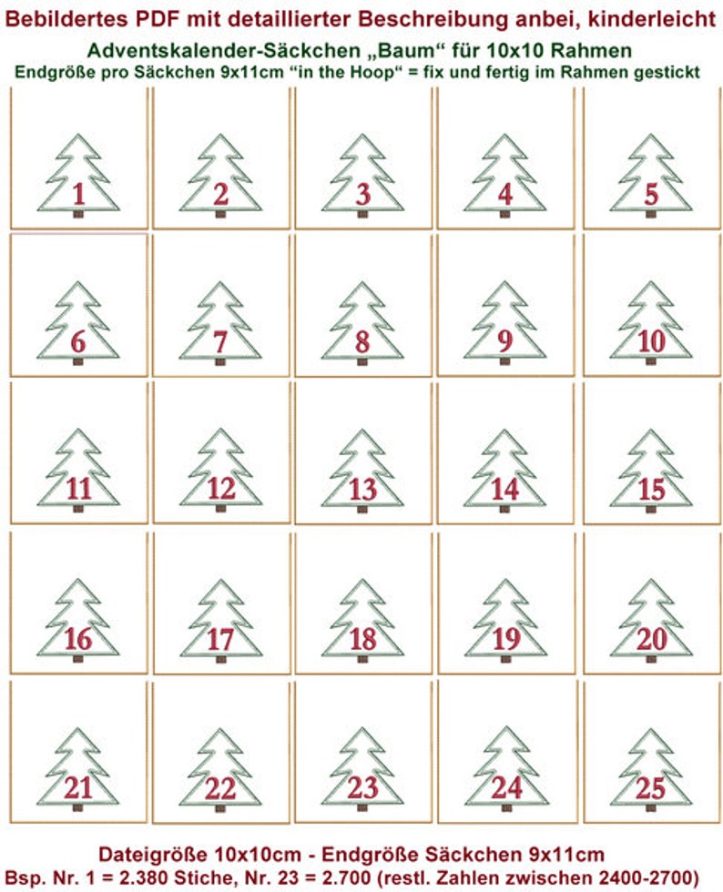 Stickdateien Weihnachten ITH Adventskalender W26 Anhänger 10x10 Set in the hoop Advent Kalender image 3