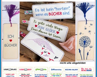 Stickdateien ITH Lesezeichen, Buch Trenner für Leseratten Bookmark Leseritze, Set mit vielen vielfältigen Motiven für 13x18 Rahmen!