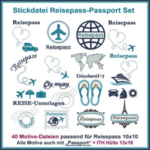Stickdateien Reisepass-Passport Set ab 10x10 Rahmen ITH Hülle ab 13x18 Rahmen, für neuen und alten Reisepass, 40 Dateien,RockQueenEmbroidery Bild 1