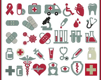 Stickdateien Set Medizinische Symbole medical icons: 138 Dateien, 35 Motive. Arztprojekte zum Leben erwecken. ab 10x10 Rahmen