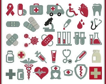 Medizinische Icons Stickdatei: 138 Dateien, 35 Motive. Arztprojekte zum Leben erwecken. Größe 10x10. Entdecke die Vielfalt!